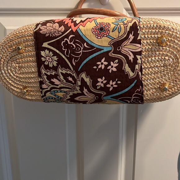 Ann Taylor Loft Woven Handbag with Bamboo Handles - Picture 4 of 9